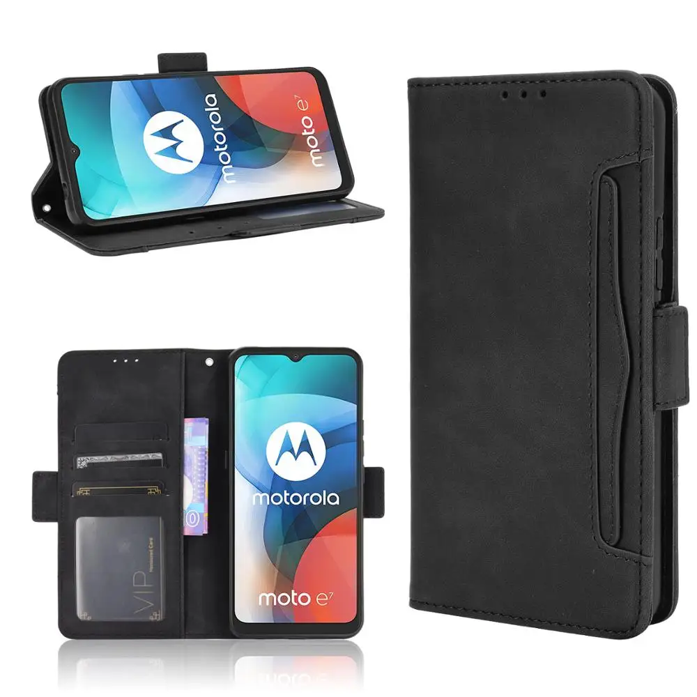 For Motorola Moto E7 Case Premium Leather Wallet Leather Flip Multi-card slot Cover For Motorola Moto E7 XT2052-1 Case 6.5 inch