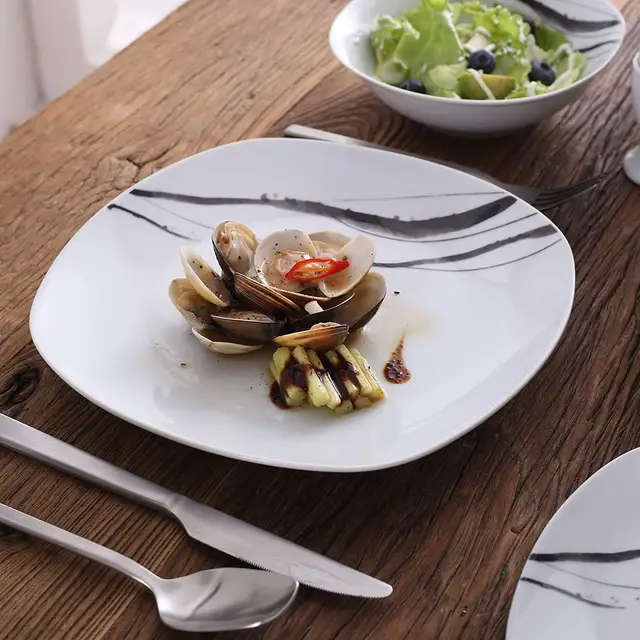 Veweet Teresa 24/48 Darabos Vacsorakészlet Porcelán Kerámia Asztalkészlet Tál Desszert Leves Lemez Vacsora Platet Evőeszköz - Image 3