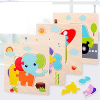 Baby Wooden 3D Puzzles Tangram Shapes Learning Educational Cartoon Animal Intelligence Jigsaw Toys For Children Gift 6
