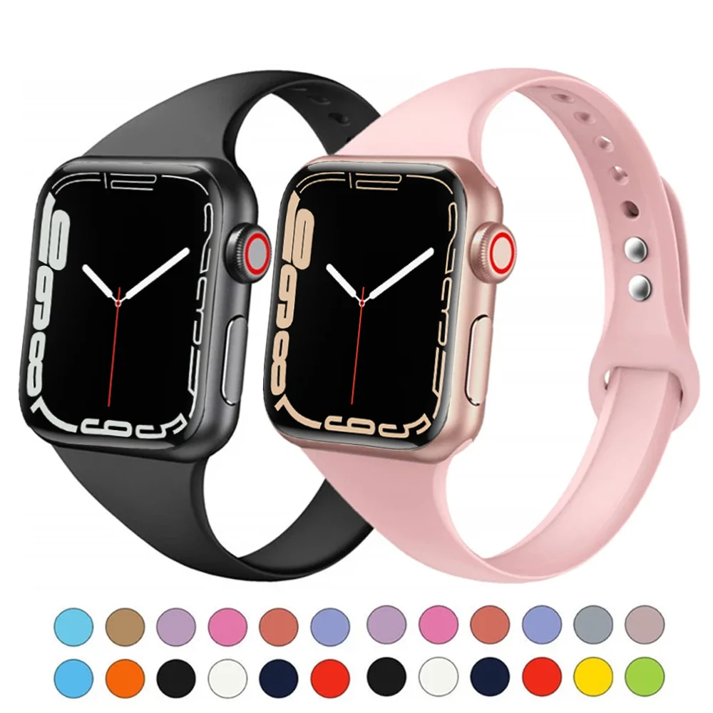 Тонкий ремешок для Apple watch силиконовый браслет смарт-часов wrsitband 40 мм 42 38 44 iWatch 7 6 4 3
