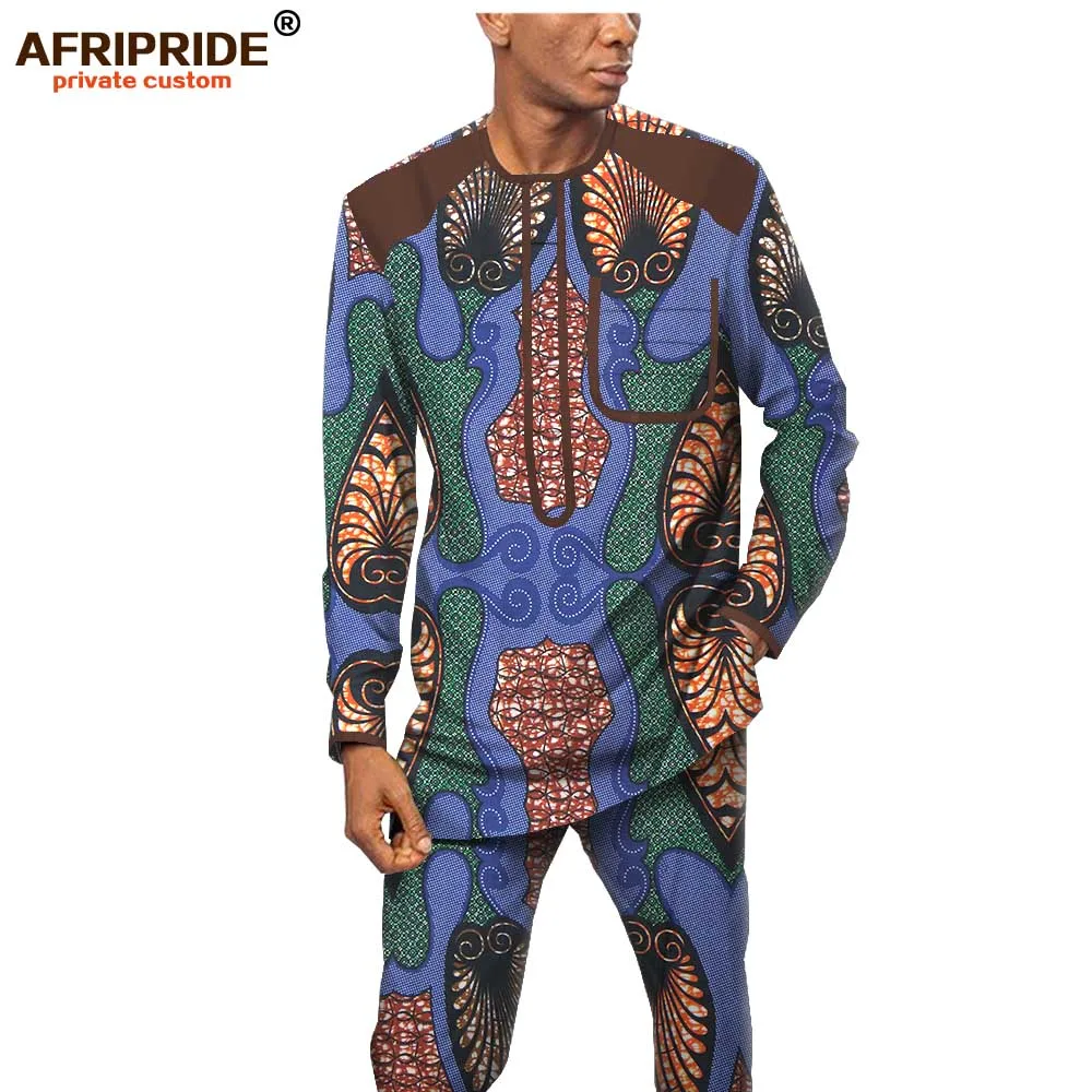 Black Friday African Men Clothing Set Print Shirts Ankara Pants 2 Piece Set Dashiki Outfit Wax Attire Tribal Wear Set AFRIPRIDE A1916062B