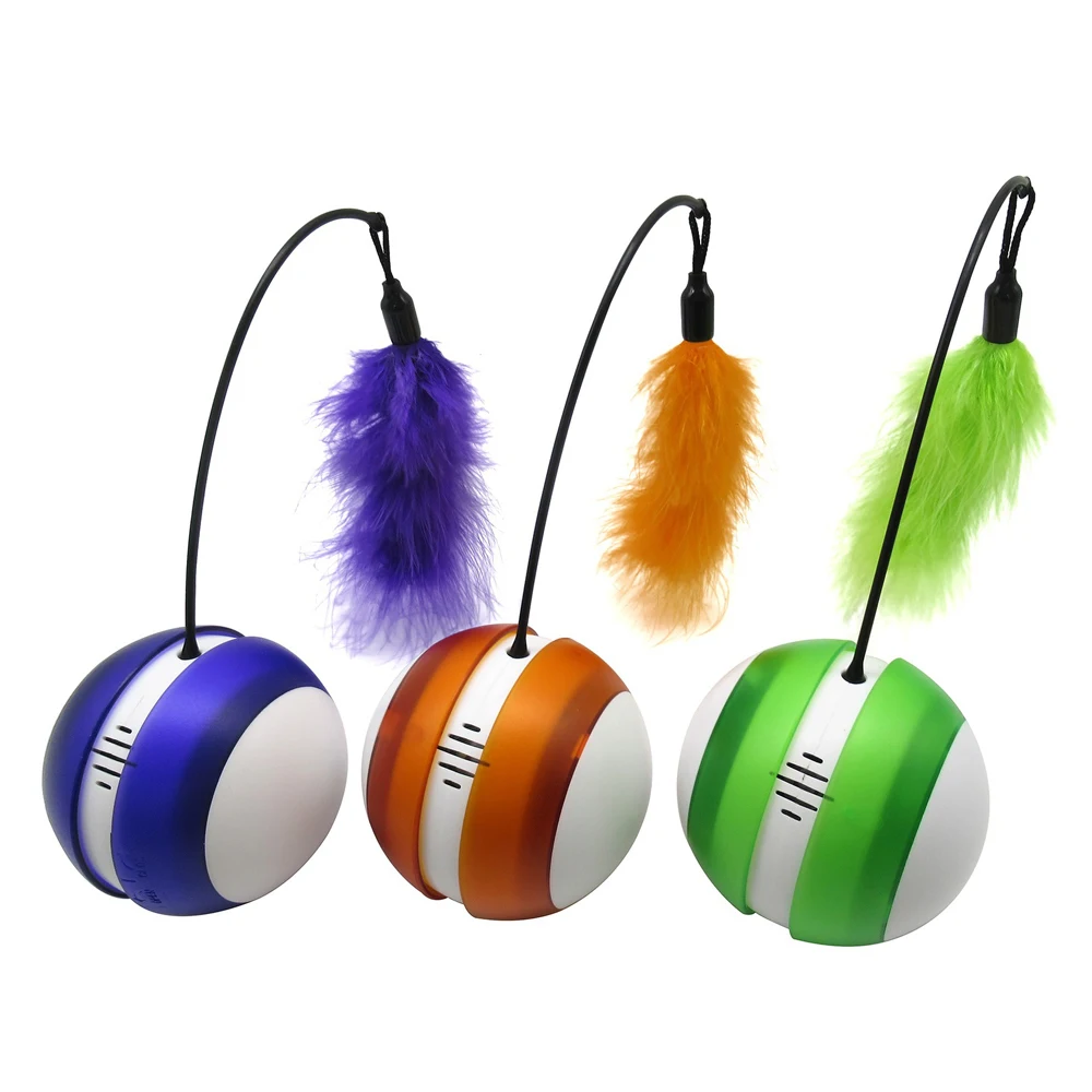 

Pet Cat Electric Tumbler Ball Toy with LED Light Glow Vocal Rolling Feather Ball Automatic Rotating Interactive Toy Artifacts