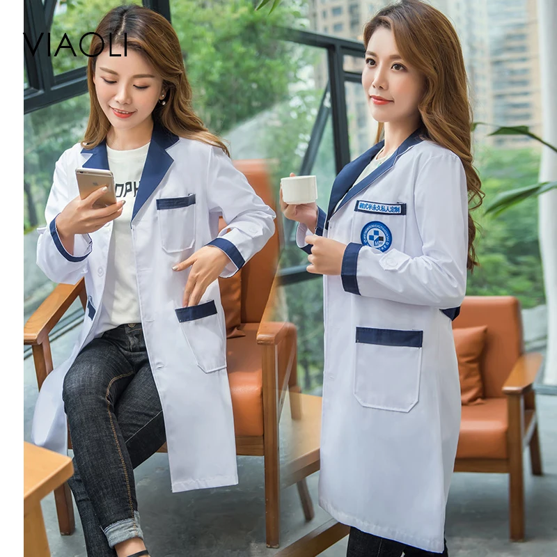 Viaoli 2018 new long Sleeve suit collar women Medical Coat Uniform Medical Lab Coat Hospital Doctor Slim Color decoration