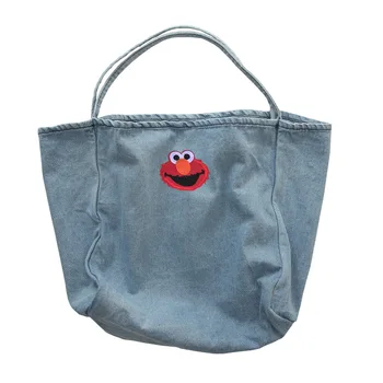 

Women's New Original Sesame Street Embroidered Shoulder Bag Casual Denim Shopping Bag Luxury Handbag Bolsa Feminina