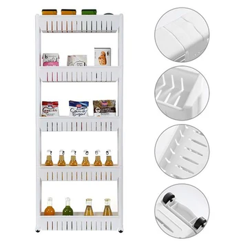 

3/4/5 Layer Gap Storage Rack Multi-Function Wheeled Living Room Kitchen Hollow Rack White Storage Shelf Bathroom Finishing Rack