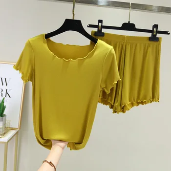 

Wide-Leg Pants Two Piece Set Women's Bottoming Suit 2020 New Summer Tracksuit Set of Thread Modal Pajamas