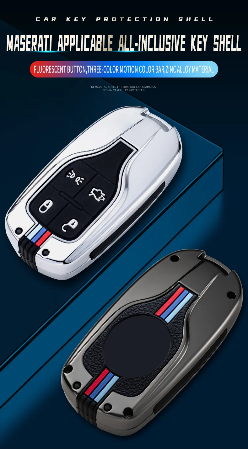Portachiavi per auto in lega di zinco per Maserati Ghibli Levante Quattroporte Smart Remote Control Fob Cover portachiavi Keys Protector Bag - H18147089995447bca5c552921b4d9f96W