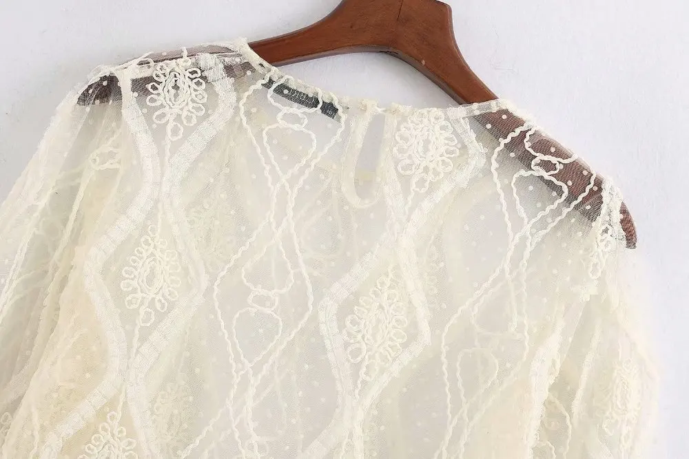 Женская мода volie кружева embroderied рубашки прозрачные женские базовые сексуальные топы