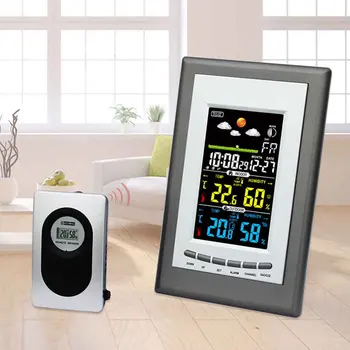 

Rectangle Bedroom Monitoring LCD Digital Daily Home Office Calendar Barometer Thermometer Weather Station Clock Indoor Outdoor