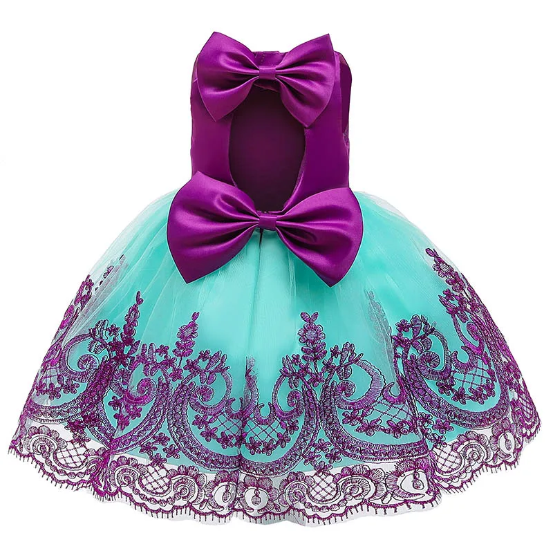 Новогоднее и рождественское платье для девочек; кружевное платье принцессы с бантом и открытой спиной; детское вечернее платье; Детские платья; Одежда для девочек - Цвет: Purple