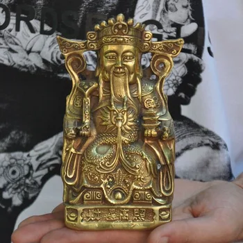 

6" Folk China Chinese brass Mammon Money Wealth God Ru Yi Treasure Bowl Statue