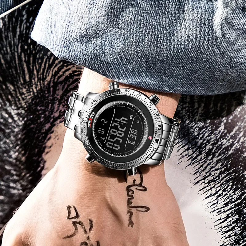 KADEMAN Luxury Mens Watches Tech Sport Step Counter Digital Watch Brand Quality 3ATM Full Steel LED Military Wristwatch | Наручные часы