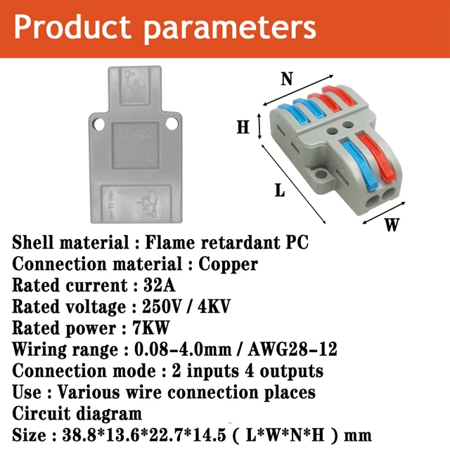 Mini Fast Wire Cable Connectors Universal Compact Conductor Spring Splicing Wiring Connector Push-in Terminal Block SPL/KV-2/3 LT-422