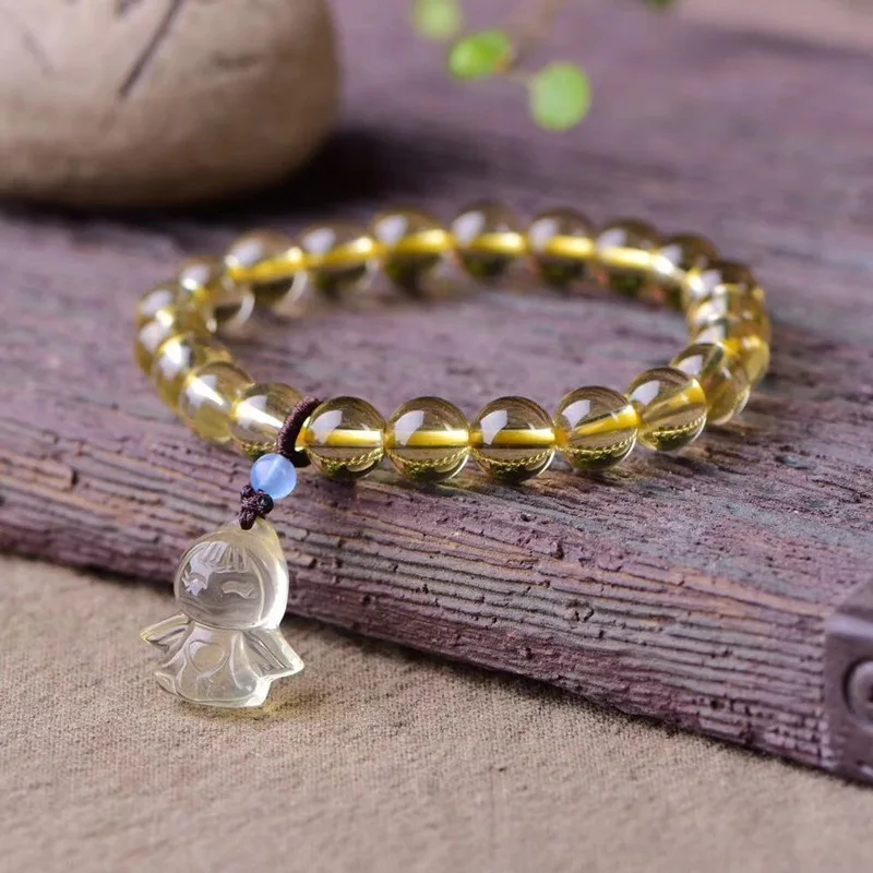 

Natural Yellow Crystal Bracelets with Citrine Lemon Yellow Angel Pendant Bracelets Single Loop Girl'S Gift Fresh And Lovely