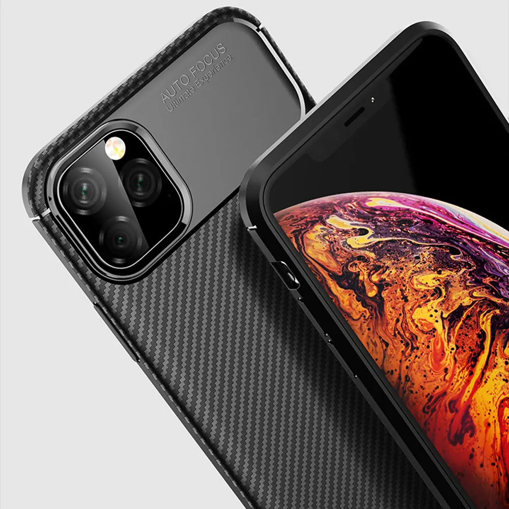 Тонкий мягкий резиновый чехол для iPhone 11 Pro Max XS XR X 7 8 Plus из углеродного волокна