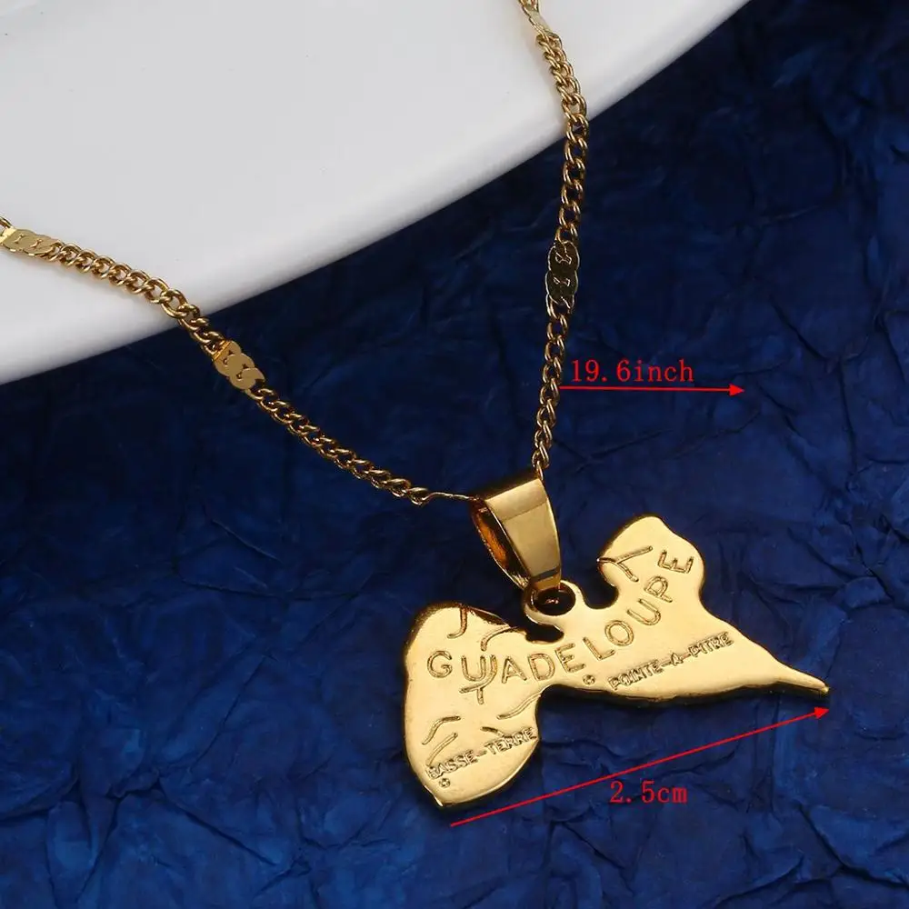 Gold Color Guadeloupe Map Pendant Necklace Trendy France Island Guadeloupe Map Jewelry 2