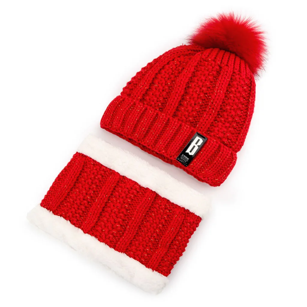 Red Комплект из 2 предметов, женская шапка, шарф, зимняя однотонная вязаная шапка с помпоном, толстый теплый шарф и шапка czapka i komin tricotin шапка снуд девочка# E - Цвет: Red