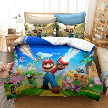 

Cute Super Mario Bros Cartoon Bedding Set Soft Polyester / Cotton Duvet Cover Set Bedclothes for Boys Girls Twin Full Queen King