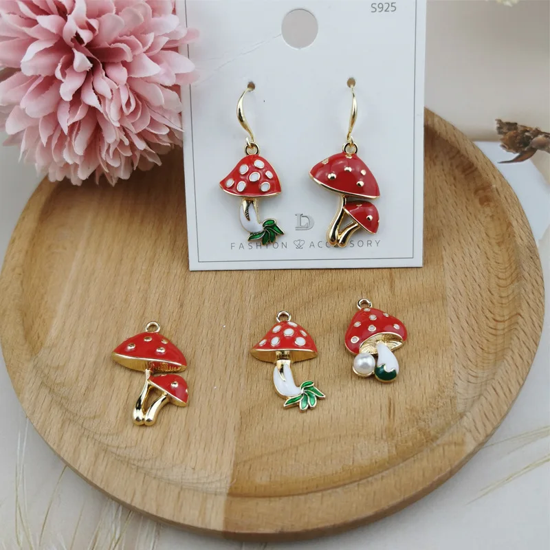 

10pcs Enamel Alloy Pearl Mushroom Charms Pendant for Jewelry Making Earrings Bracelet Necklace Accessories DIY Craft Findings