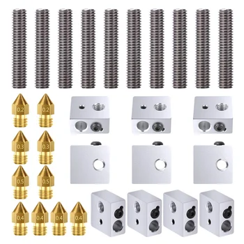 

10pcs 30MM Length Extruder 1.75mm Throat Tube and 10pcs Brass Extruder Nozzle Print Heads And 10pcs Aluminum Heater Block Extrud