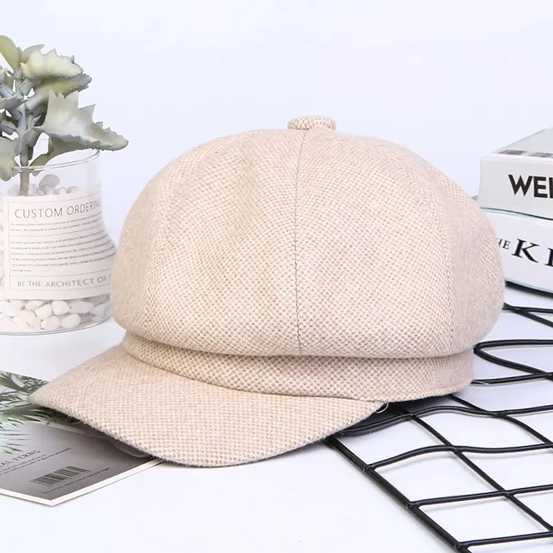 Осенне-зимние шапки для женщин, одноцветная восьмиугольная кепка для мужчин и женщин, повседневная шерстяная шапка, Зимний берет для женщин, хлопковая темно-синяя кепка S1 - Цвет: M