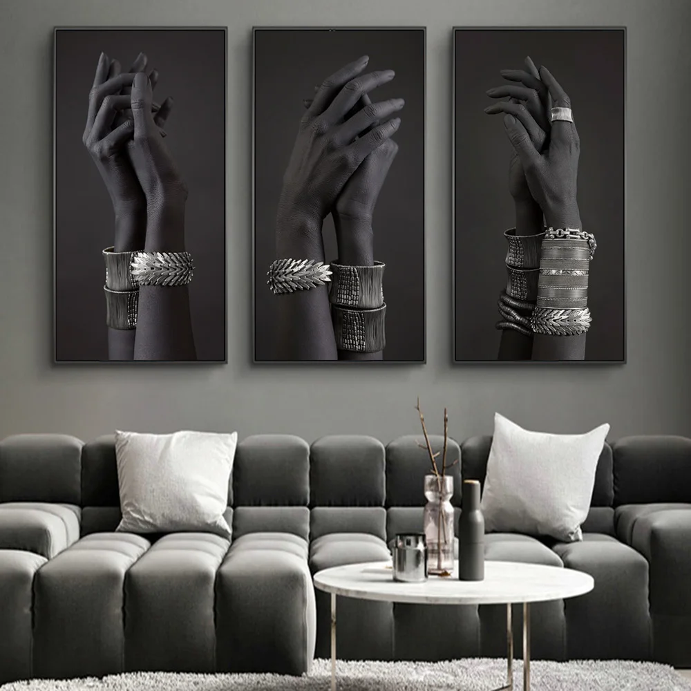 Lover's Hands With Silver Jewelry Canvas Paintings on the Wall Art Posters and Prints African Pictures For Living Room Decor | Дом и сад
