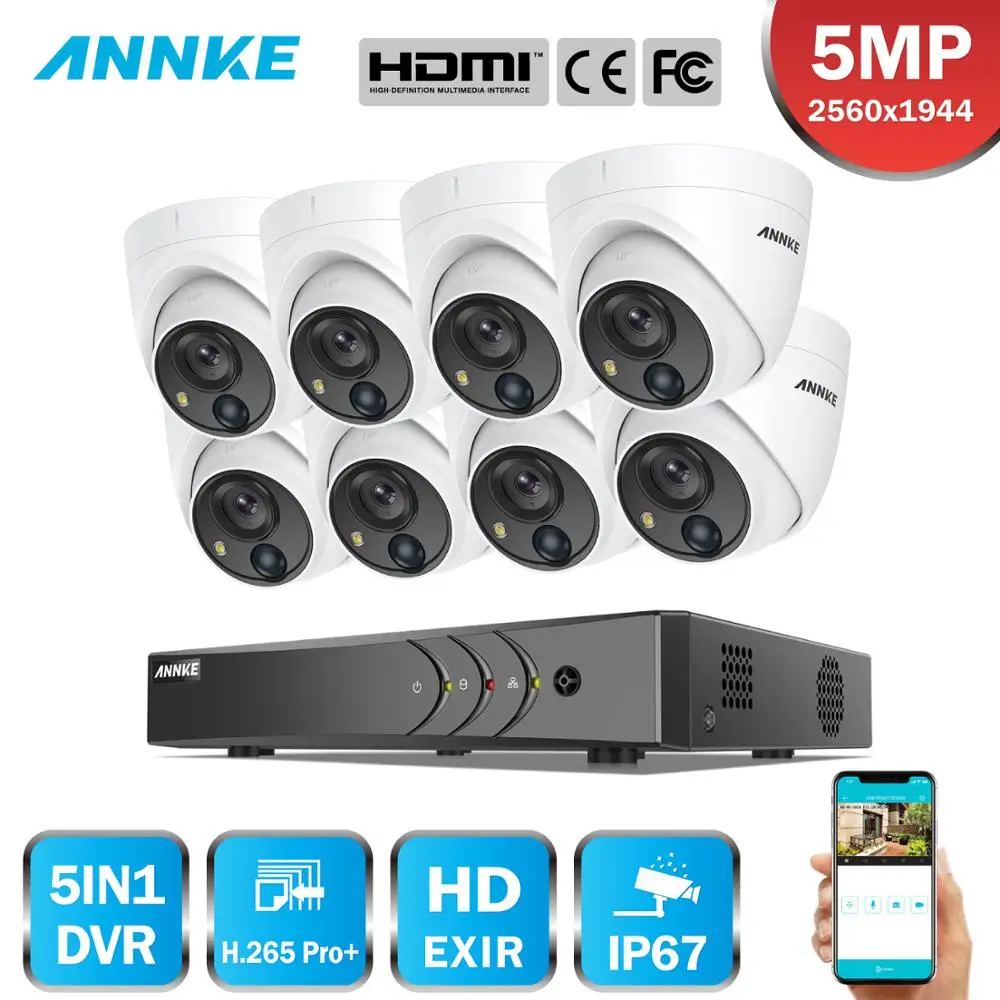 

ANNKE 8CH 5MP Video Security System 5MP Lite 5IN1 H.265+ DVR With 8X 5MP Dome Outdoor Weatherproof Camera Surveillance CCTV Kit