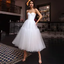 

Eightree Vestido de Noiva Curto Simple Cheap Wedding Dresses 2021 Satin Tea Length Wedding Gowns Tulle China Bride Dress Custom