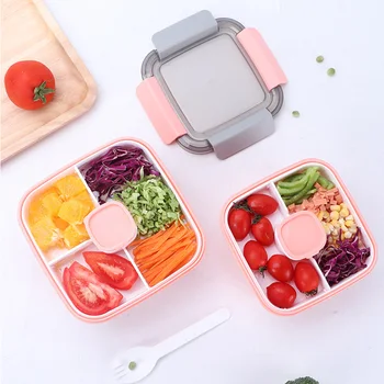 

With Lid To Go Lunch Box Sealing 3 Compartments Student Leak Proof Microwave Oven Carrying Case Salad Snacks Bento Portable