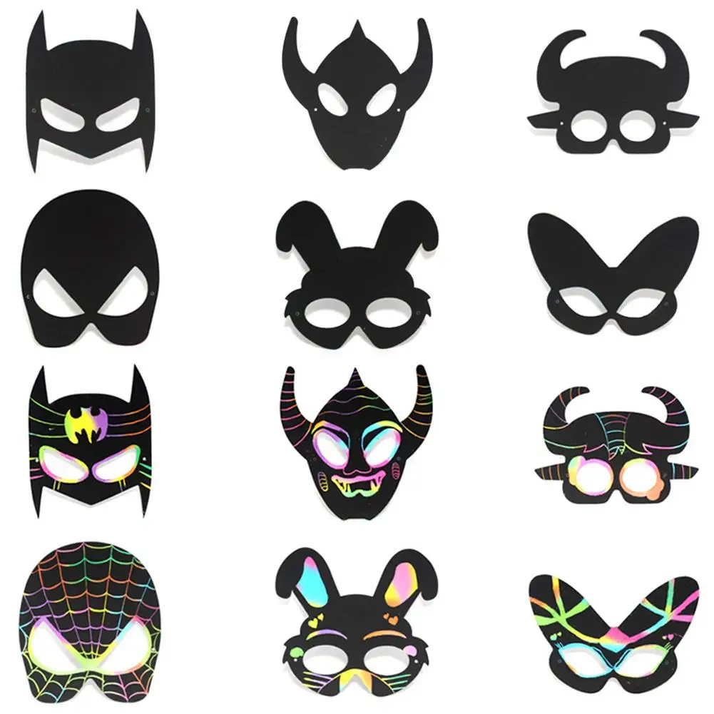 

36pcs Halloween Scratch Paper Animal Masks Scratch Rainbow Masks For Halloween Dress Up Parties Decorations For Over 3 Years Old