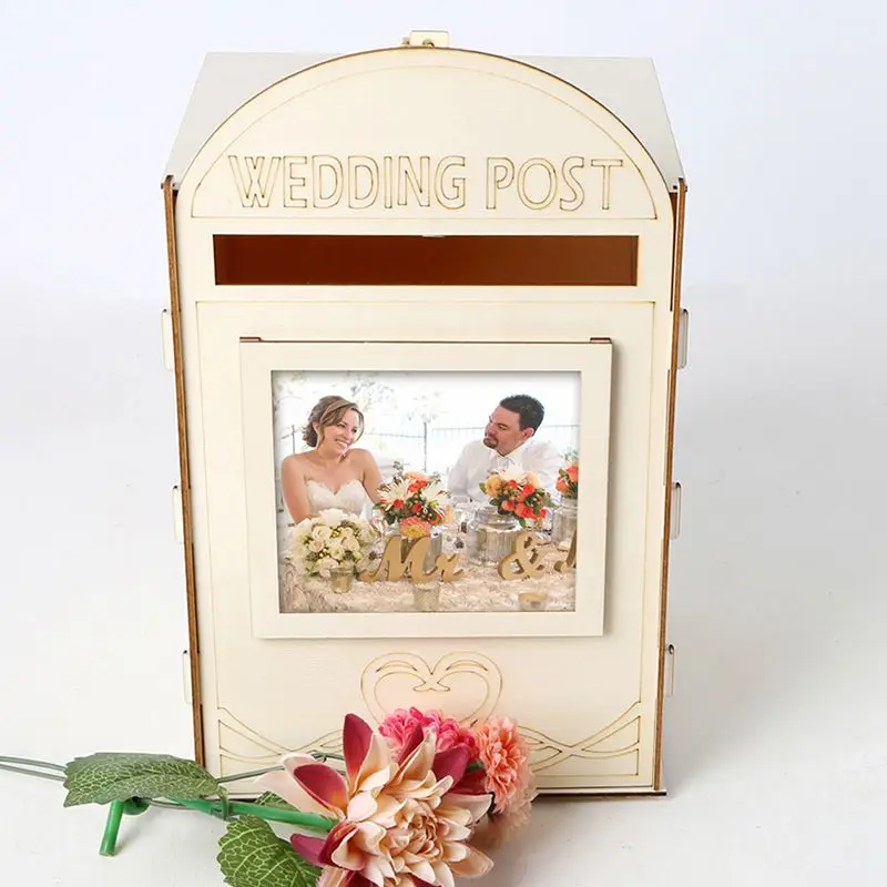 

DIY Wooden Wedding Post Box With Lock Reception Baby Shower Wedding Anniversary Gift Card Message Storage Holder Party Decor