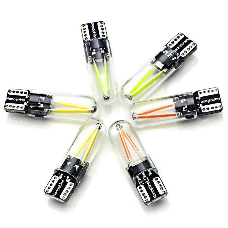 T10 194 2825 WY5W W5W лампы накаливания COB Светодиодный стеклянный корпус клиновидные автомобильные парковочные лампы CANBUS без ошибок для чтения автомобиля купольная Лампа DC 12 В
