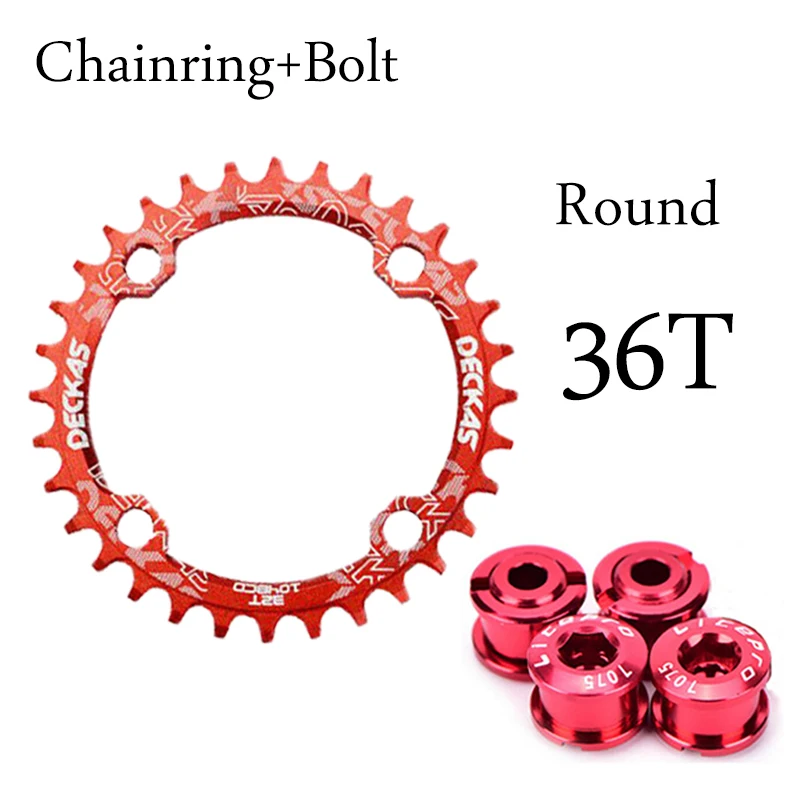 Deckas MTB узкая широкая цепь овальная 96BCD круглая горная велосипедная цепь кольцо дорожная велосипедная Звездочка 32 T/34 T/36 T/38 T Shimano Deore - Цвет: Round-Red-36T-bolts