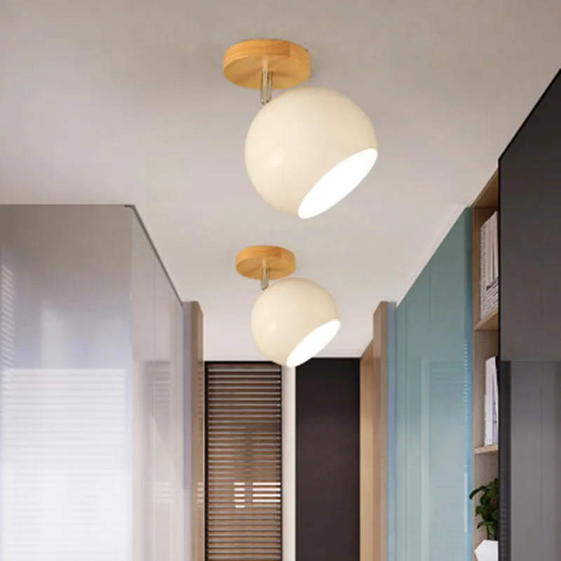 

Nordic LED Ceiling Lights For Corridor Modern Wooden E27 White Pink Yellow Gray Green Metal Lampshade Porch Ceiling Lamp