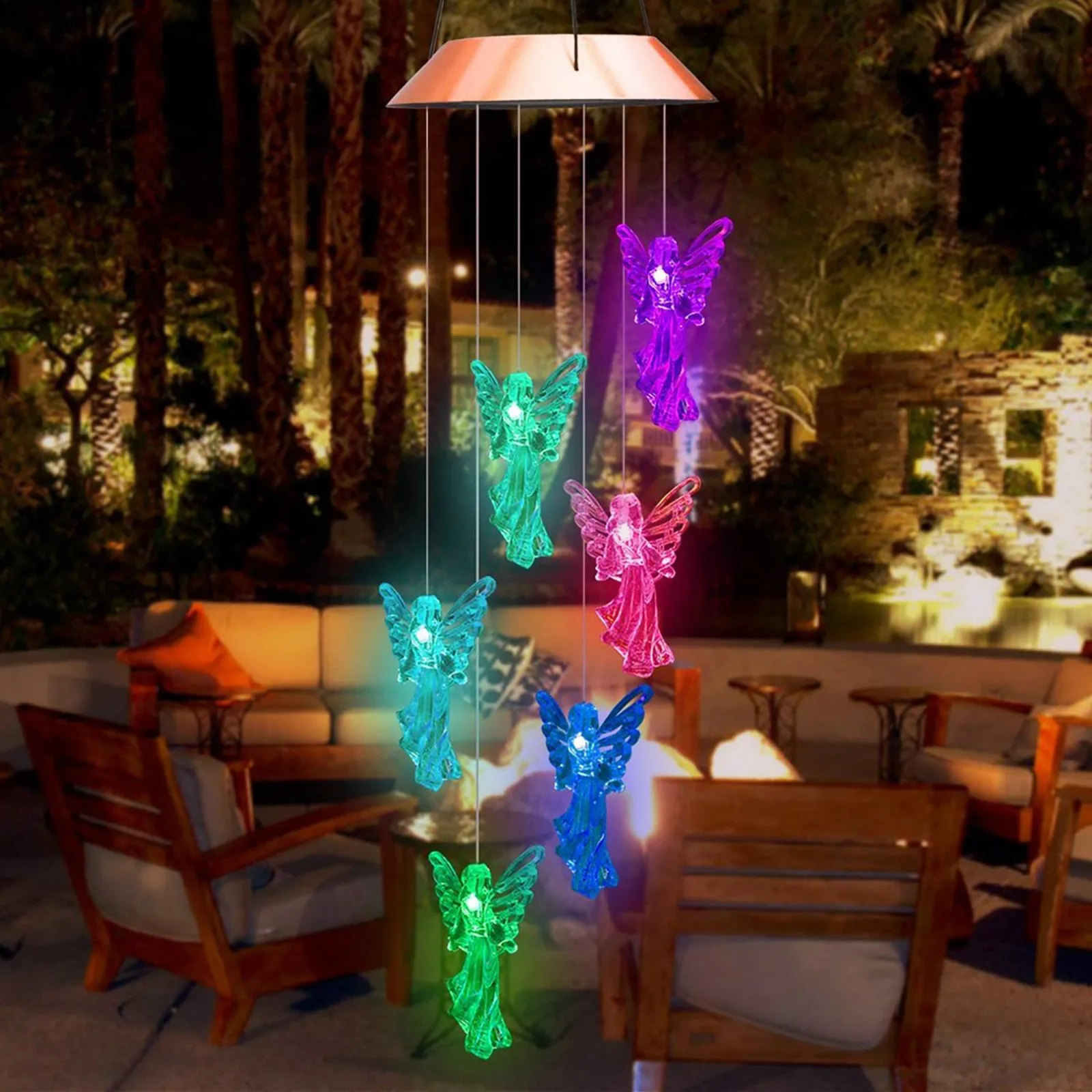 Antique Guardians Angel Wind Chime Bells Hanging Living Room Balcony Home Decor Gift Outdoor Yard Garden Solar Light Decorations 3