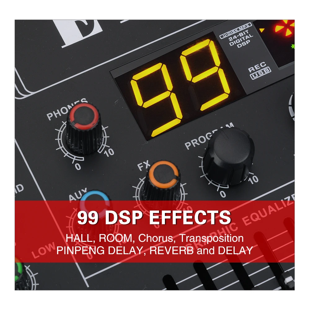 EYK ET40 4 Каналы профессиональный звуковой микшер dj Studio 7 полосный 99DSP USB Bluebooth Запись