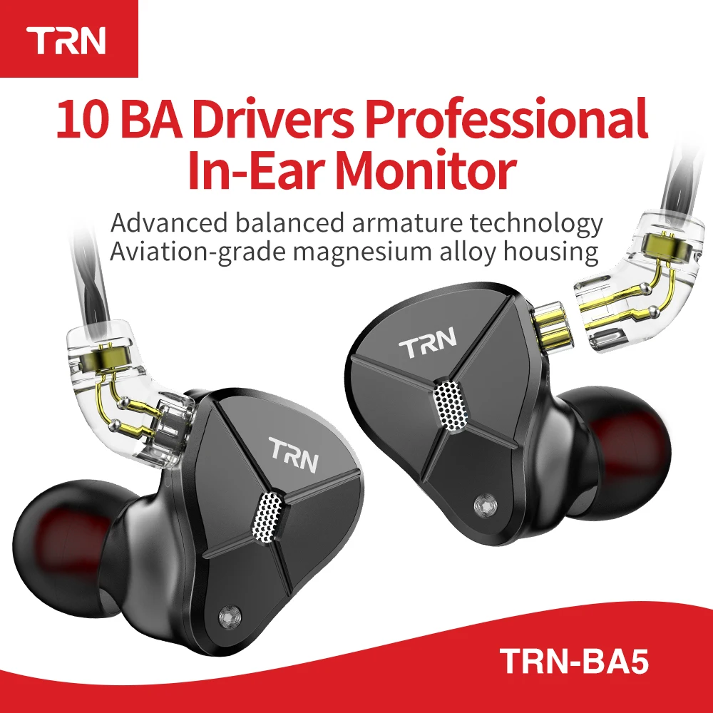 Comprare TRN BA5 10BA Unità Driver In Trasduttore Auricolare Dell orecchio 10 Equilibrato Amarture HIFI DJ Monitor Auricolare Auricolari Con Cavo 2PIN TRN v80 V90 T200