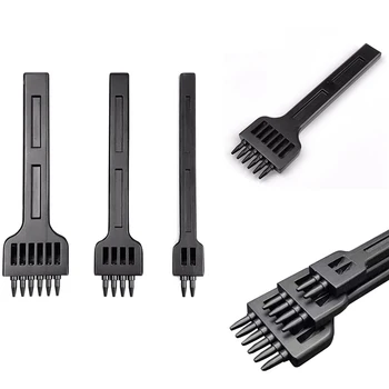 

Round Hole Punch Row Prong Cutter Tool Make Hand Sewing Hole Leather Craft Tools Spacing Cutting, 2/4/6 Holes