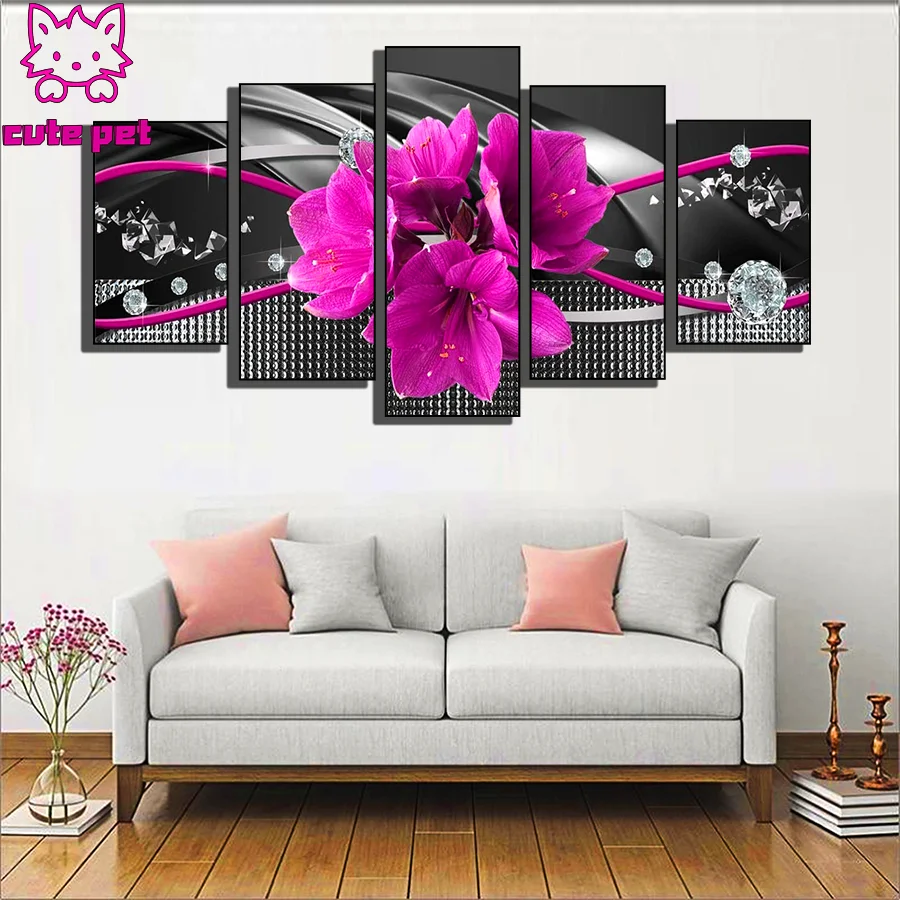 

Diamond Painting Modern red flowers DIY cross stitches full round square drill Gift Embroidery Mosaic Diamonds Home Decor 5PCS