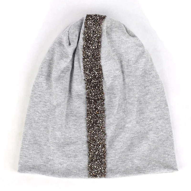 Gray Light Gray Geebro женские мягкие Стразы ленты Хлопок повседневные шапочки однотонные шляпы мешковатая свисающая шапка и шапка леди подарки на день рождения - Цвет: Gray Light Gray