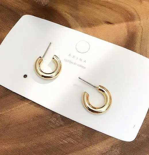 HUANZHI простые новые золотые металлические геометрические круглые маленькие серьги-кольца для женщин девушек вечерние подарки ювелирные изделия - Окраска металла: C