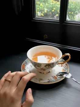 

Rhinoceros Los Angeles model room h jungle three dimensional gold bone china coffee cup and plate set