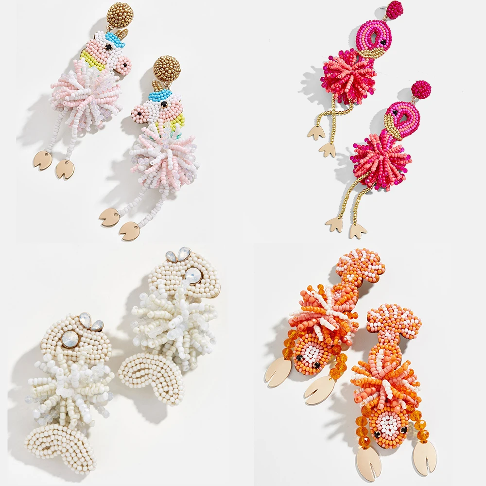 

Girlgo Unique Design Bauble Bar Handmade Beads Mimic Fish Drop Earrings For Women Flamingo Unicorn Statement Earrings Jewelry