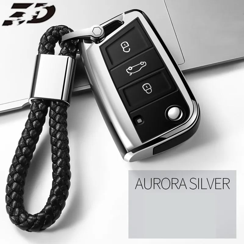 silver with keychain ТПУ ключ чехол для ключей чехол защитной оболочки держатель для VW Passat Lavida Tiguan автомобильный держатель планшета в виде ракушки - Название цвета: silver with keychain