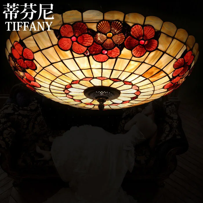 

16INCH Tiffany shell Mediterranean retro stained glass ceiling light bedroom dining room study lamp 110-240V