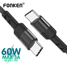 FONKEN USB di Tipo C A Tipo C Cavo di 60W PD Caricatore USB C Cavo di 1M 2M Dual tipo-C Carica Veloce Per Il Telefono di Alimentazione Del Computer Portatile Tipo C Cavo