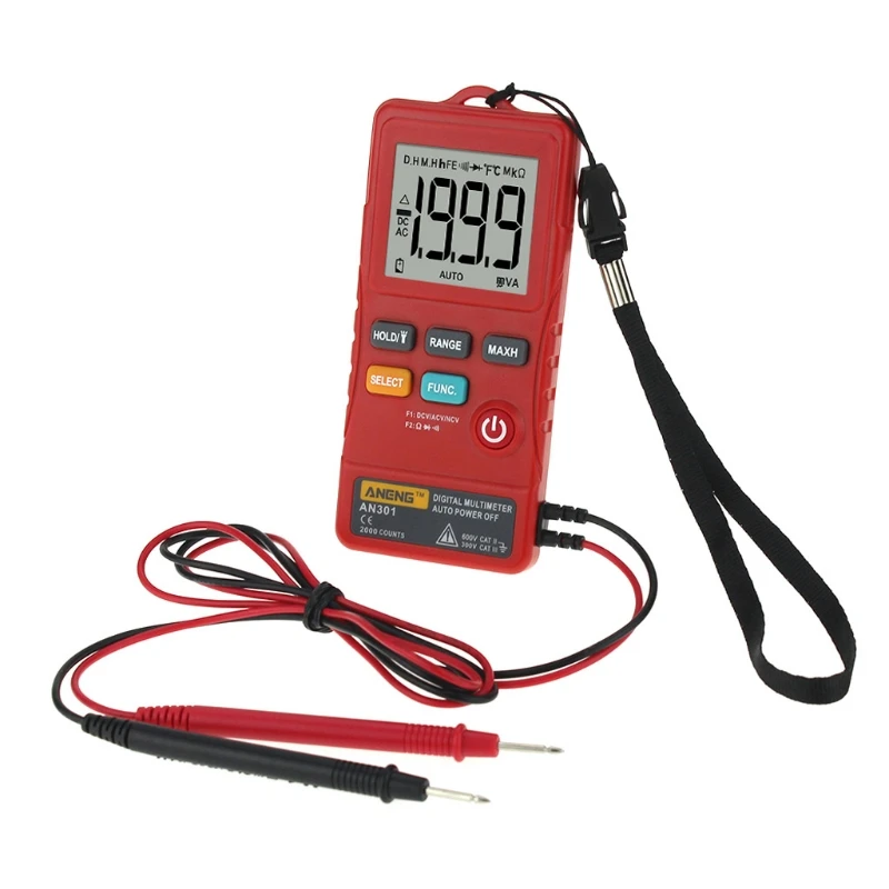 ANENG AN301 мини цифровой мультиметр 1999 отсчетов портативный вольтметр переменного тока постоянного тока сопротивление Амперметр метр тестер со светодиодный Light63HF - Цвет: Красный