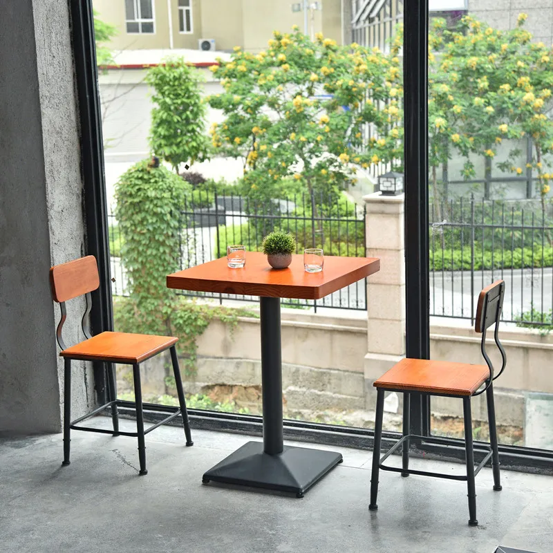 

Simple Iron Coffee Milk Tea Shop Furniture Balcony Outdoor Combination Restaurant Wood Square Table Coffee Table Set kotatsu