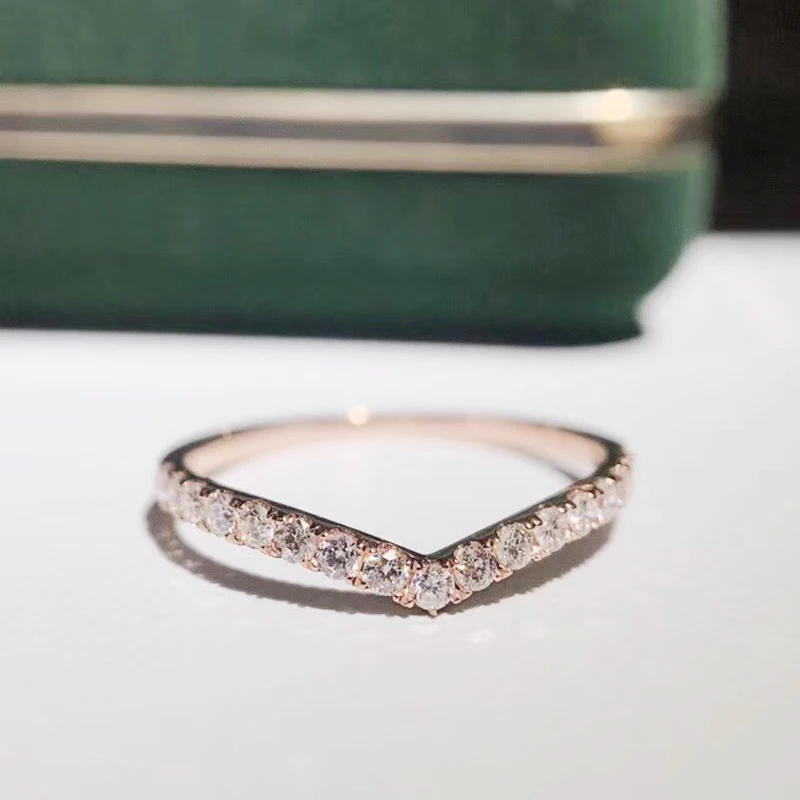 Твердое 18 к розовое золото 0.3ct круглая огранка обручальное кольцо с бриллиантами пасьянс Свадьба для женщин