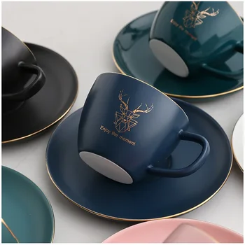 

Light Luxry Ceramic Coffee Set 220ml Cup Saucer and Spoon Set European Style Gold Painting